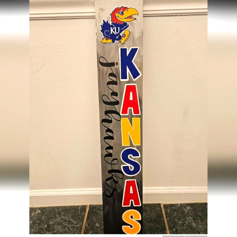 KU Jayhawk Porch Leaner Welcome Sign 48 inch